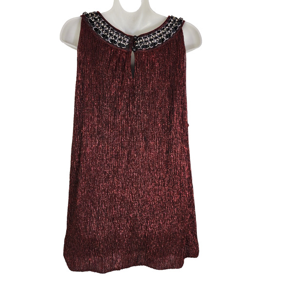 Alfani Womens Blouse 3X Metallic Red Lurex Sleeveless Embellished Chain Neck Top - Picture 2 of 9